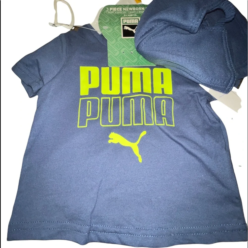 Puma sports attire shorts, tshirt and hat 3 piece newborn 0-3 month set NWT - Picture 3 of 7